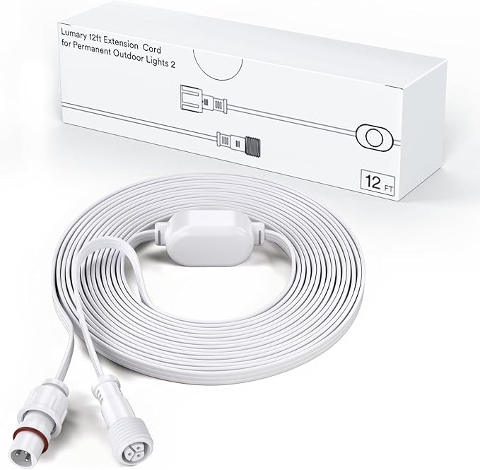 Lumary Extension Cords for Permanent Outdoor Lights Gen 2 Only, Not Work with Pro and Max Version, White, 12Ft