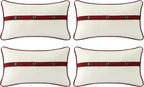 Outdoor Sunbrella Decorative Pillows with Triple Coconut Buttons Pack of 4, 20" x 12" Outdoor Pillow Set for Couch Bed Throw Patio Sofa, Spectrum Eggshell/Spectrum Ruby