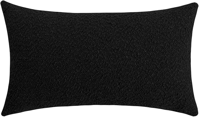 Jeneoo Black Decorative Long Lumbar Thick Throw Pillow Covers Fine Textured Boucle Couch Cushion Cases for Sofa Decor, Set of 1, 14 x 26 Inch