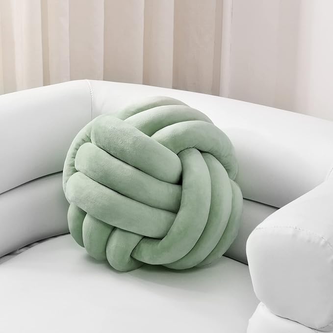 Sioloc Soft Knot Ball Pillows,Round Throw Pillow Cushion Home Decoration Plush Pillow,Throw Knotted Pillow Handmade Round Plush Pillow（10.6inches,Green）