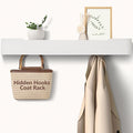 Coat Rack Wall Mount with Hidden Hooks Entryway Hanging Shelf Modern Wood Coat Hanger for Bedroom Kitchen Hallway Bathroom (White,32.7 Inch Long)