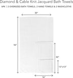 Texere 100% Organic Cotton Diamond Jacquard 700 GSM Luxury Bath Towel Sets, Soft and Absorbent Hotel Quality, Bath Towels, Hand Towels, Washcloths (Diamond, Bright White, 6 Piece)