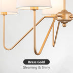 Brass Gold Chandeliers for Dining Room, 5-Light Modern Pendant Light Fixture Over Table with White Shade Farmhouse Lighting Fixtures for Living Room Bedroom Hallway Height Adjustable