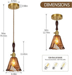 Brown Glass Vintage Pendant Light 6.18" Handmade Glass Pendant Lights Kitchen Island Gold Hanging Light Fixture for Bedroom Dining Room Hotel (1 Pack)