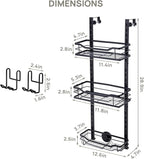 LEVERLOC Over The Door Shower Caddy, Shelf Distance Adjustable Hanging Rack Sturdy Rust Proof Bathroom Shelves with Strong Suction Cup, Shower Organizer Basket Storage Rack, Metal Black
