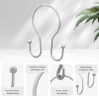 AmazerBath Chrome Shower Curtain Hooks Shower Curtain Rings, Simple Double Sided Shower Curtain Hooks Rust Proof, Smooth Glide Metal Shower Hooks for Shower Curtain Rod, 12 Pcs Shower Rod Hooks