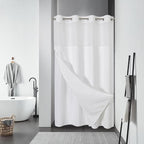 White No Hook Waffle Weave Shower Curtain with snap-in Liner Replacement, 230GSM Waterproof Fabric Hotel Shower Curtain Set for Bathroom, Through Mesh Top Window,48Wx74H