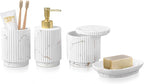 Bathroom Accessories Set 4 Pcs-Toothbrush Holders Set, Soap Dispenser, Cotton Swab Jars, Vanity Tray, Bathroom Organizer for Modern Bathrooms Decor, Gift for Home Apartment