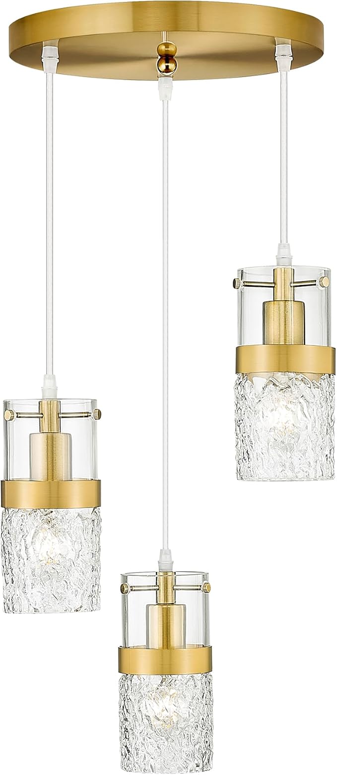 LMS 3-Light Pendant Light Fixtures, Brushed Gold Farmhouse Kitchen Island Light, Industrial Adjustable Hanging Pendant Lighting, Cluster Chandeliers, LMS-189