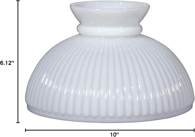 B&P Lamp® 10" Cased White Glass Ribbed Student Lamp Shade with Plain Top