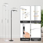 Torchiere Floor Lamp, Eye-Care Reading Lamp, 72" White Standing Lamps with Touch Control, Modern Bright Lamp for Bedroom,Office,Living Room