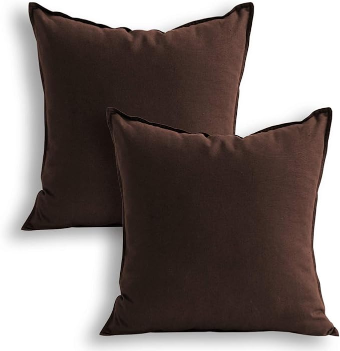 Jeanerlor Pack of 2 Cotton Linen Soft Soild Decorative Square Throw Pillow Covers Set Cushion Case for Children Kid Baby 24 x 24 Inch 60 x 60cm,Brown