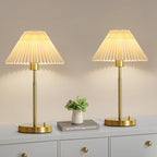 Bedside Table Lamp Set of 2: Dimmable Nightstand Bedside Lamps with USB A and C Ports, Modern Metal and Pleated Fabric Shade Gold Desk Lamp for Home Office Bedroom Living Room Reading