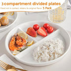 (5 Pack) Portion Control Plate for Balanced Eating, 9" Unbreakable Divided Plates,3 Compartment Plates, Reusable Plastic Plates, BPA Free for Kids Adults (White)