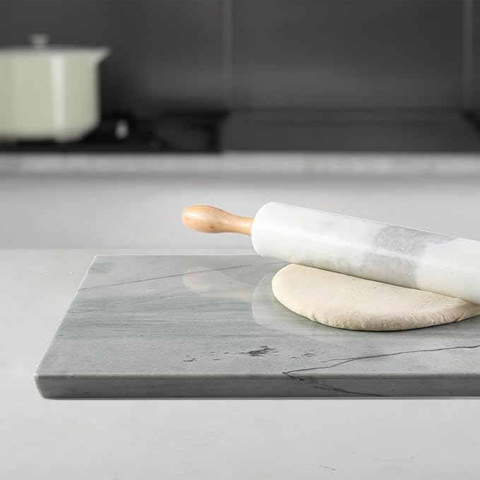 Koville Brazilian Natural Marble Cutting Board for Kitchen, 16x12inch Large Hand Crafted Marble Slab for Cheese, Charcuterie, Pastry Board - Wedding Gift, House Warming Gift