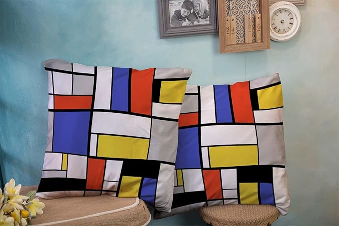 CAPSCEOLL Geometric Throw Pillow Covers 16X16 Set of 2,Geometry Black Red White Blue Yellow Gray Pillow Cases Cushion Covers for Living Room Bedroom Decorative Throw Pillowcases for Sofa Couch Chair