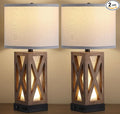 Set of 2 Wood Table Lamp, Vintage Nightstand Lamp with USB Charging Ports A/C, Farmhouse Bedside Lamps for Living Room