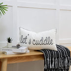 Sunkifover Decorative Rectangle Pillow Covers 12x20 Inches, Soft Solid Lumbar Pillowcase, Embroidered Rectangular Cushion Covers with Let's Cuddle Quote for Bed, Bedroom (Color Grey)
