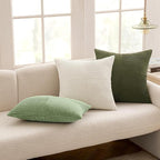 MIULEE 12x20 Inch Boho Lumbar Accent Pillows Set of 2 - Olive Green Corduroy Textured Throw Pillow Covers with Cross Patchwork Design, Soft Spliced Decorative for Sofa, Bed & Reading Nook