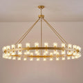 60 Inch Gold Wagon Wheel Chandelier with Crystal Shade, 60 Lights, Modern Farmhouse Style, Ideal for Dining Room, Kitchen, Entryways