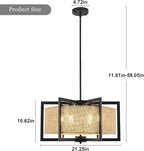 ALISADABOY Modern Black Chandeliers for Dining Room 21.25’’ Inches Contemporary Geometric Drum Chandelier 6 Light Industrial Pendant Light Fixture for Entryway Foyer Hallway