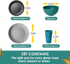 Teivio 16-Piece Kitchen Plastic Wheat Straw Dinnerware Set, Service for 4, Dinner Plates, Dessert Plate, Cereal Bowls, Cups, Unbreakable Plastic Outdoor Camping Dishes, Coastal Multicolor