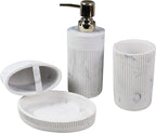 Hymmah Marble Bathroom Accessories Set,Farmhouse Bathroom Decor,4 Pcs Resin Gift Set Apartment Necessities, Contain Cotton Swab Jar,Soap Dispenser,Tumbler，Soap Dish/Tray