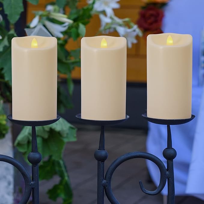 Waterproof Flameless Candles with Remote and Timers, Outdoor Indoor Flickering Battery Operated LED Pillar Candles, Ivory Plastic, Long-Lasting, Set of 6（D3 X H6）