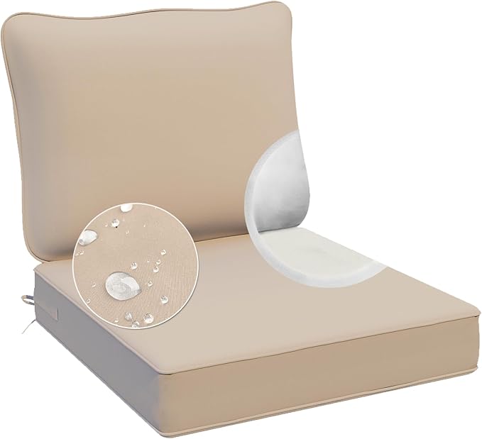 AAAAAcessories Outdoor Deep Seat Cushions, Waterproof, Fade-Resistant Patio Furniture Replacement Cushions, 24" x 24" x 5", Khaki Beige