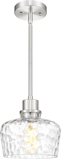 Emak Brushed Nickel Pendant Light Fixtures, 8 Inch Hammered Glass Pendant Lights Kitchen Island, Modern Hanging Light Fixture for Kitchen,Dining Room, Bathroom, PL122-BN-HG