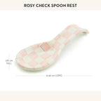 MACKENZIE-CHILDS Enamel Spoon Rest, Kitchen Spoon Holder and Utensil Rest for Stovetop, Pink-and-White Rosy Check