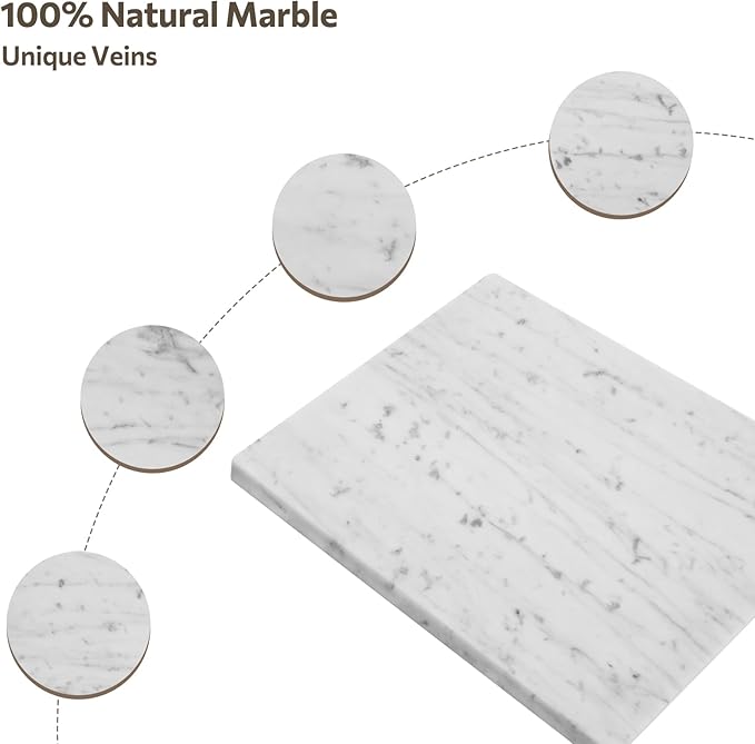 Natural Marble Cutting Board For Kitchen, 16 x 20 Inch Marble Slab Pastry Board With Non-Slip Feet For Baking, Cheese, Charcuterie, Chocolate, White Marble Gray Veins