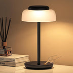 QiMH Battery Operated LED Table Lamp, 5000mAh Rechargeable Cordless Lamp, Stepless Dimmable Touch Control, Small Waterproof Desk Night Light for Living Room, Bedroom, Outdoor Bar (Black)