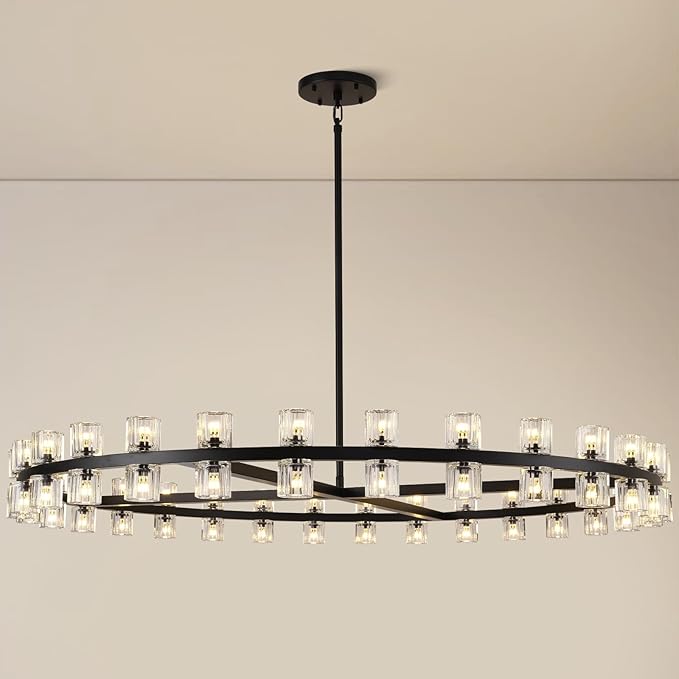 Modern 60 inch Black Round Chandelier, Extra Large Chandeliers Crystal Chandeliers for Living Room, Large Wagon Wheel Chandelier for Foyer, Staircase, Entrance,Includes Bulb