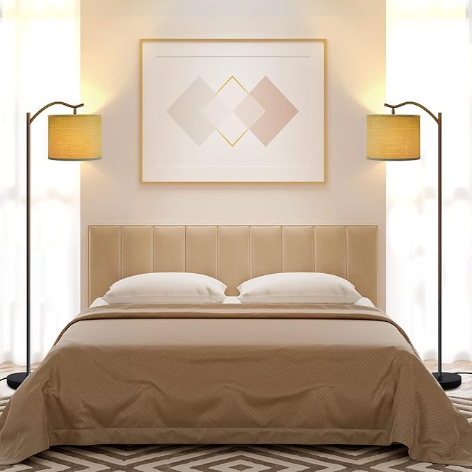 Floor Lamp for Living Room,LED Arched Stand Lamp,Tall Modern Standing Lamp with Linen Shade,E26 Socket, Footswitch, Mid Century Floor Lamps for Bedrooms,Office,Gray Double-Layer lampshade