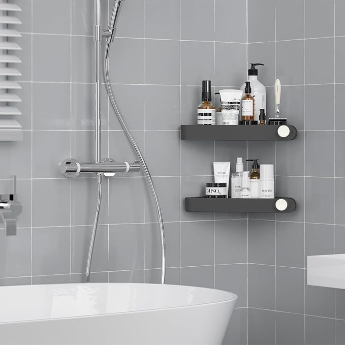 Sotfamily Shower Caddy Corner, 2 Pack Adhesive Corner Shower Shelves for Bathroom Organizers and Storage, Rust Free Plastic Rack for Bathroom Accessories & Decor, Black