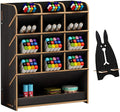 Marbrasse Wooden Pen Organizer, Multi-Functional DIY Pen Holder Box, Desktop Stationary, Easy Assembly, Home Office Art Supplies Organizer Storage with Drawer (B12-Black)