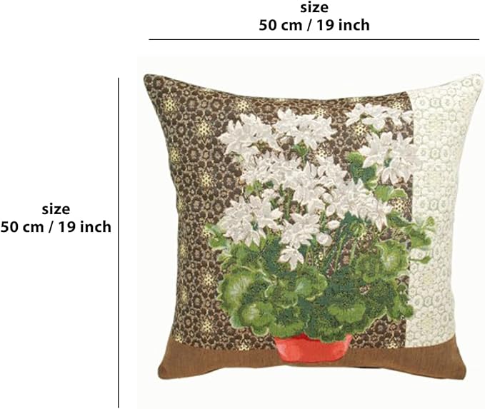 Charlotte Home Furnishings Floral Decorative Throw Pillow Cover 18x18 in, Geranium White French Country Couch Pillow Case, Home Decor Cozy Tapestry Cushion Cover, European Cotton Jacquard Woven