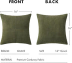 MIULEE Olive Green Corduroy Pillow Covers Pack of 2 Boho Decorative Spliced Throw Pillow Covers Soft Solid Couch Pillowcases Cross Patchwork Textured Cushion Covers for Living Room Bed Sofa 16x16 inch