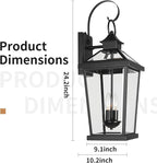 JYZ Dusk to Dawn Outdoor Wall Sconce, 24 Inch Waterproof Exterior Wall Lantern with Textured Glass, 2-Light Anti-Rust Classic Porch Light for Front Door Garage Patio Yard JYOWL06-BK-L