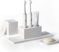 Ceramic Toothbrush Holders for Bathrooms, White Bathroom Accessories Diatomite, Electric Toothbrush Holder Countertop with Toothbrush Holders, Soap Dish Set