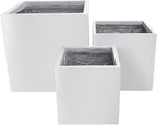 Kante 16",12",10" Square Concrete Planters Set of 3 for Outdoor Indoor Home Patio Garden, Large Plant Pot with Drainage Hole and Rubber Plug, Pure White