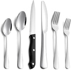 24 Pcs Silverware Set with Steak Knives Service for 4,Stainless Steel Flatware Set,Mirror Polished Cutlery Utensil Set,Home Kitchen Eating Tableware Set,Include Fork Knife Spoon Set (24, Silber)
