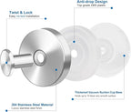 Suction Cup Hooks for Shower Towels Robes, Heavy Duty Bathroom Shower Hooks Stainless Steel, No Drill on Smooth Wall,Glass,Mirror, Tile in Bedroom Kitchen to Hang Swimsuit Washcloths (4, Silver)