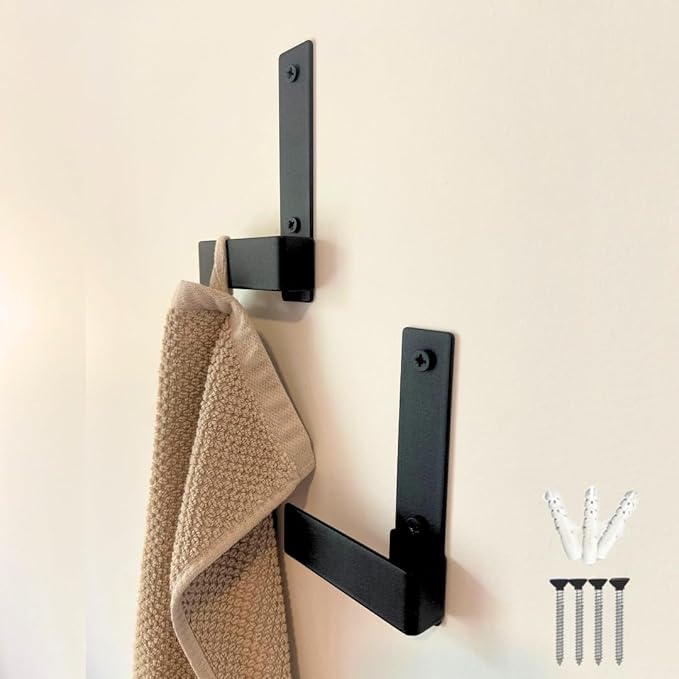 Decorative Wall Hooks-Set of 2 Chic Coat Hooks for Wall Mount. Perfect for Hanging Coats, Clothes, Towels, Backpacks Or Hats. Modern Heavy Duty Metal Hooks (Black Set)