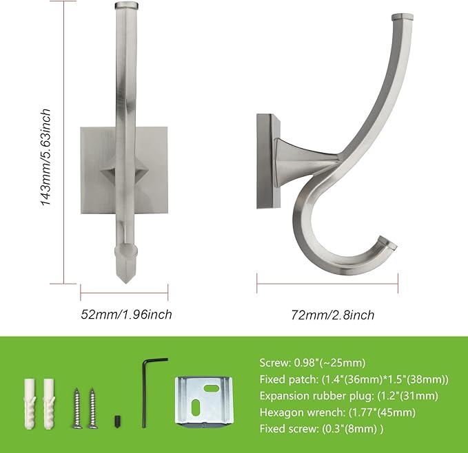 TUNNY 2 Pack Vintage Coat Hooks-Matte Nickel Brushed Wall Hooks Towel Hooks Towel Robe Hooks,for Entry Shoe Cabinet, Wardrobe Bathroom Bedroom Furniture Hardware