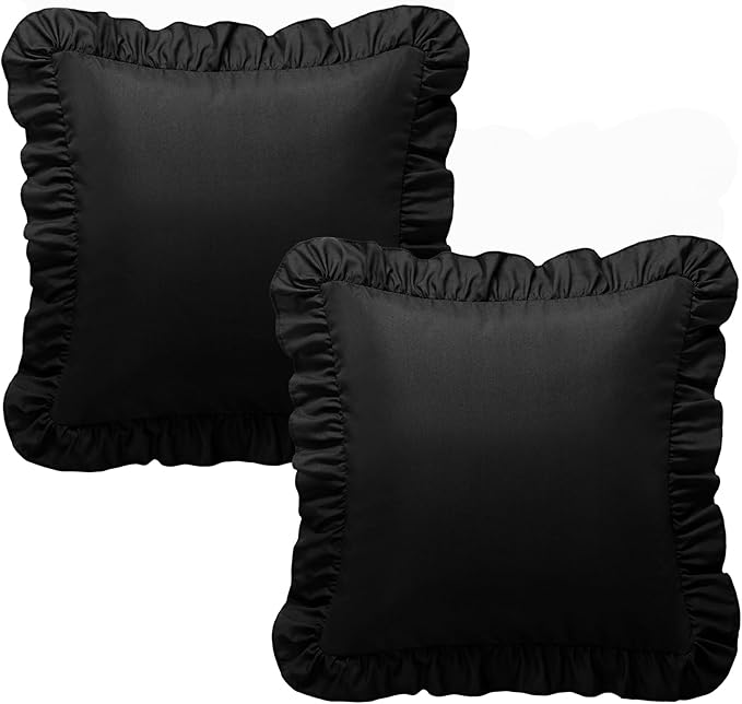 KKJIAF Ruffle Pillow Cases 24x24 Inches, Black Square Ruffled Pillow Covers Set of 2, Microfiber Wrinkle Resistant Pillow Shams with Envelope Closure for Sofa Bed Living Room