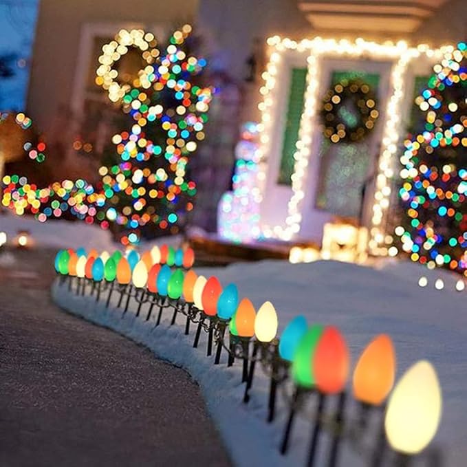 Couah 25Ft C9 Vintage Christmas LED String Lights with 27 Multicolor LED Bulbs, Hanging String Lights for Indoor Outdoor Roofline Party Wedding Christmas Decorations (Green Wire)