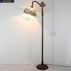 WERFACTORY Tiffany Floor Lamp Blue Lotus Flower Stained Glass Arched Lamp 12X18X64 Inch Gooseneck Adjustable Corner Standing Reading Light Decor Bedroom Living Room S220 Series