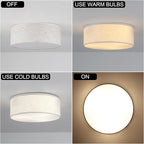 Luupyia 3-Lights Drum Ceiling Light Fixture 12.6 Inches, Vintage Unique Semi Flush Mount Ceiling Lighting with Fabric Drum Shade, Farmhouse Chandeliers for Bedroom, Hallway, Entry, Foyer E26 60W